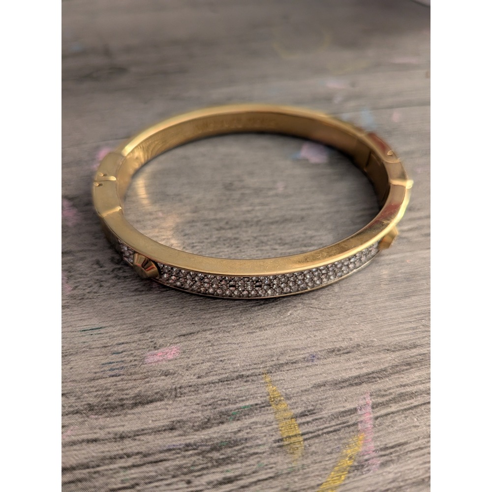 Michael Kors Gold Tone Pave Crystal Studded Hinged Bangle Bracelet